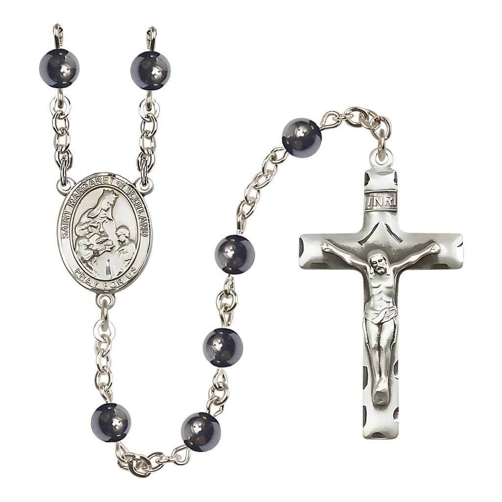 Bliss St. Margaret of Scotland 6mm Hematite Bead Rosary,