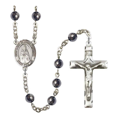 Our Lady of Rosa Mystica 6mm Hematite Silver-platedRosary, Bliss Manufacturing