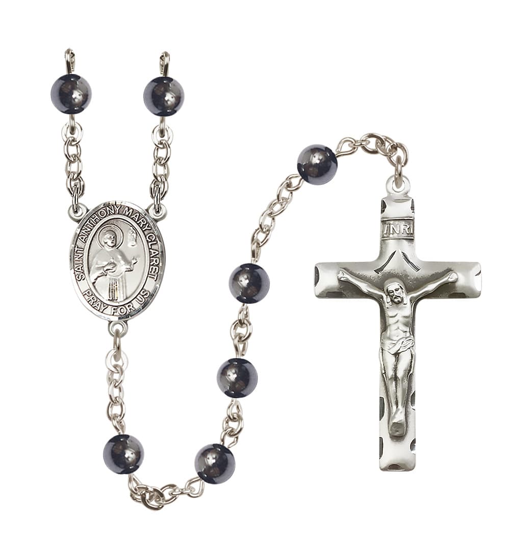 Bliss St Anthony Mary Claret 6mm Hematite Silver-plated Rosary,