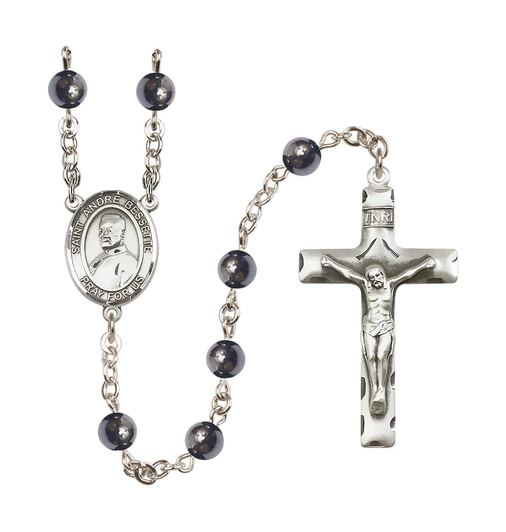 Bliss St Andre Bessette 6mm Hematite Silver-plated Rosary,