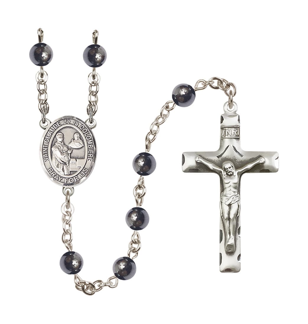 Bliss St Claude de la Colombiere 6mm Hematite Silver-plated Rosary,