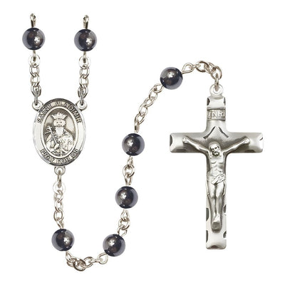 St. Vladimir 6mm Hematite Bead Catholic Rosary with Pewter Centerpiece and Crucifix, Bliss Manufacturing
