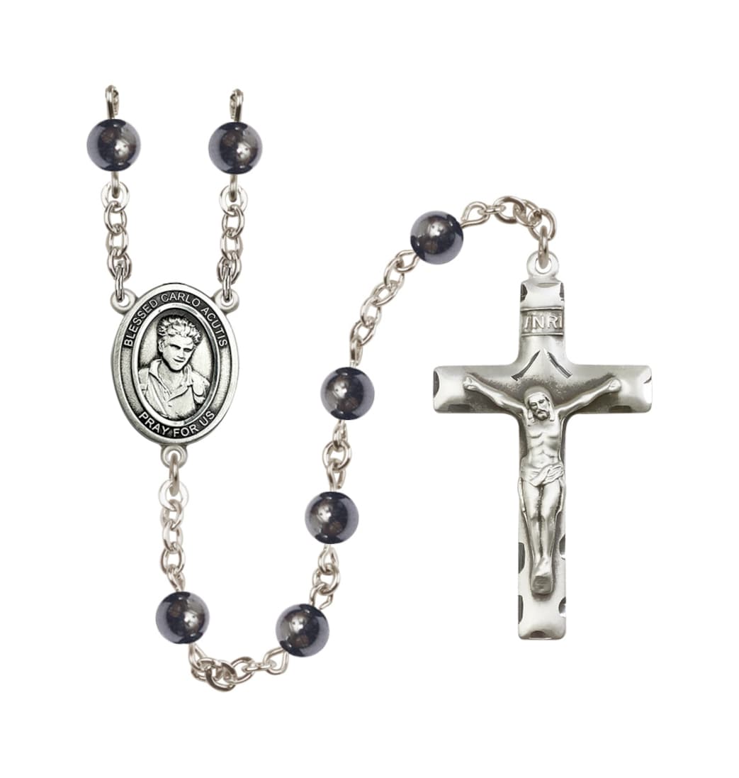 Bliss Blessed Carlo Acutis 6mm Hematite Silver-plated Rosary