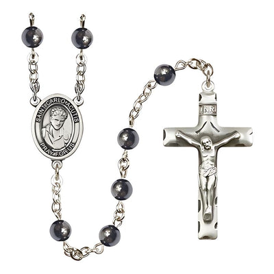 St. Carlo Acutis 6mm Hematite Bead Silver-Plated Rosary, Bliss Manufacturing