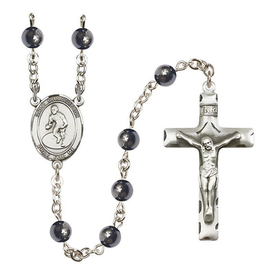 St. Christopher Wrestling 6mm Hematite Silver-plated Rosary with Pewter Parts, Bliss Manufacturing