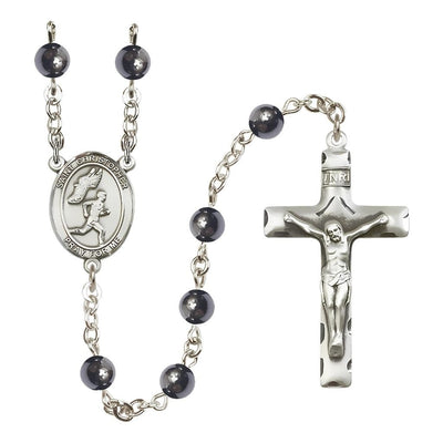 St. Christopher Boy's Track with Shoe with Wings 6mm Hematite Silver-plated Rosary, handcrafted in the USA, Bliss Manufacturing