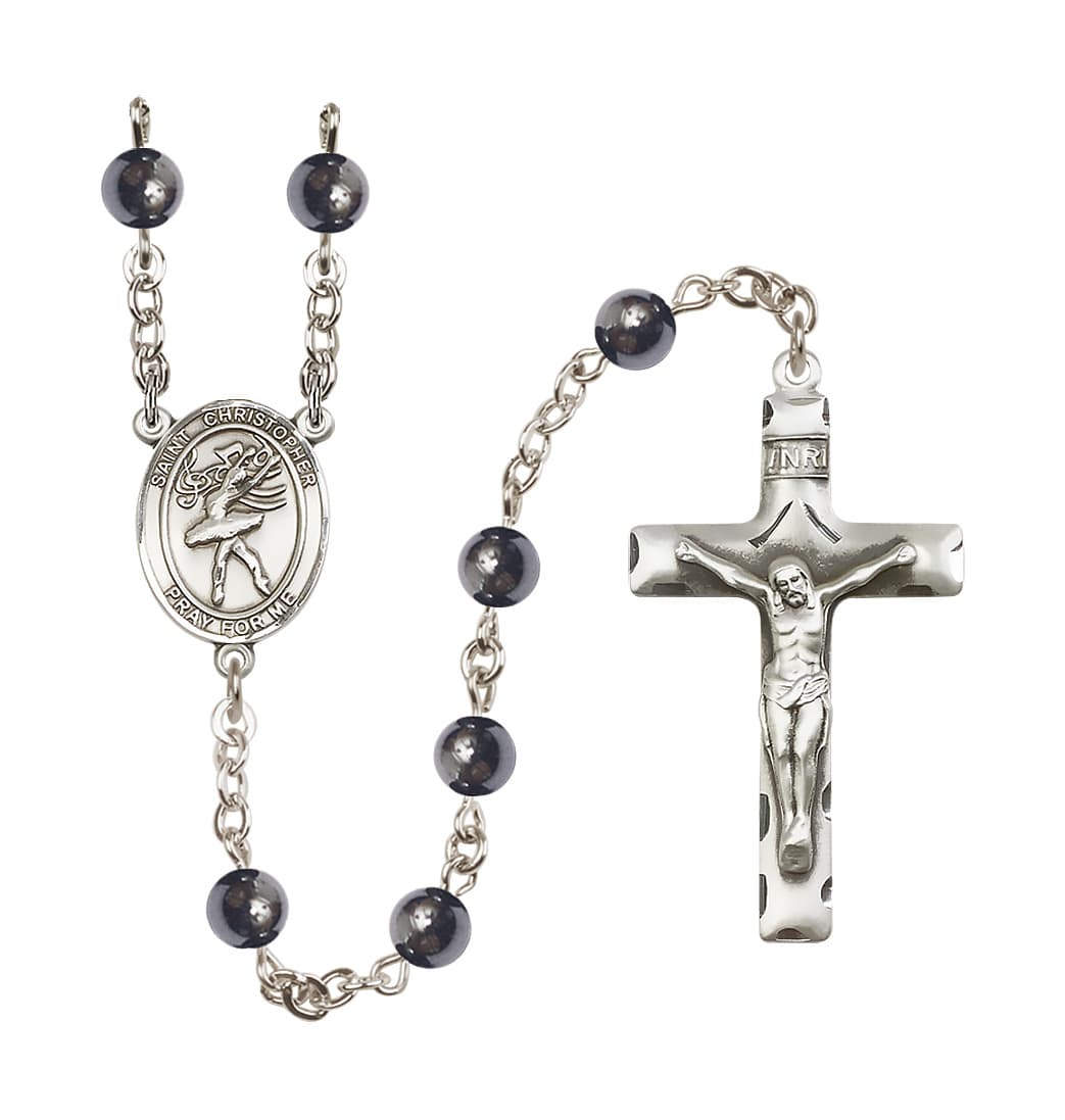 Bliss St Christopher Dance 6mm Hematite Bead Rosary,