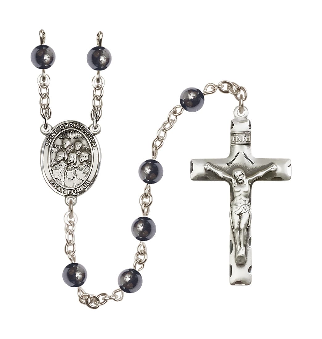 Bliss St Christopher Choir 6mm Hematite Bead Rosary,