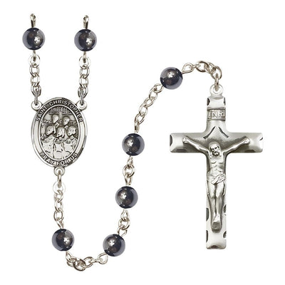 St. Christopher Choir 6mm Hematite Rosary with pewter centerpiece and crucifix, Bliss Manufacturing