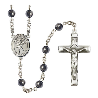 St. Sebastian Dancer 6mm Round Hematite Bead Silver-plated Rosary, Bliss Manufacturing