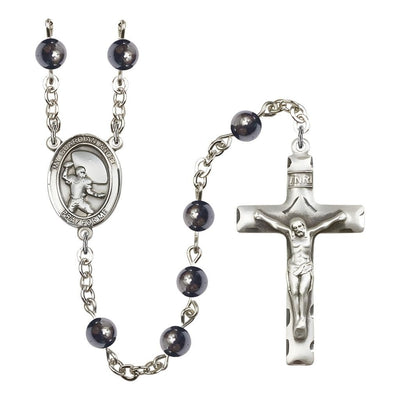 Guardian Angel Football 6mm Hematite Bead Catholic Rosary with Pewter Centerpiece and Crucifix, Bliss Manufacturing