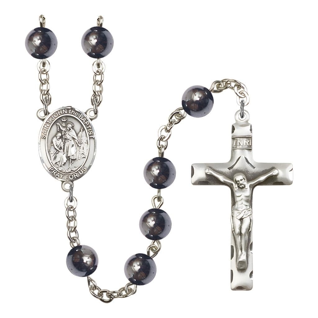 Bliss St. John the Baptist 8mm Hematite Silver-plated Rosary