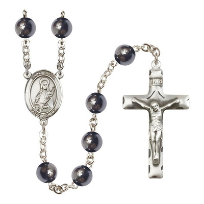 St. Lucia of Syracuse 8mm Hematite Silver-plated Catholic Rosary with Pewter Centerpiece and Crucifix, Bliss Manufacturing