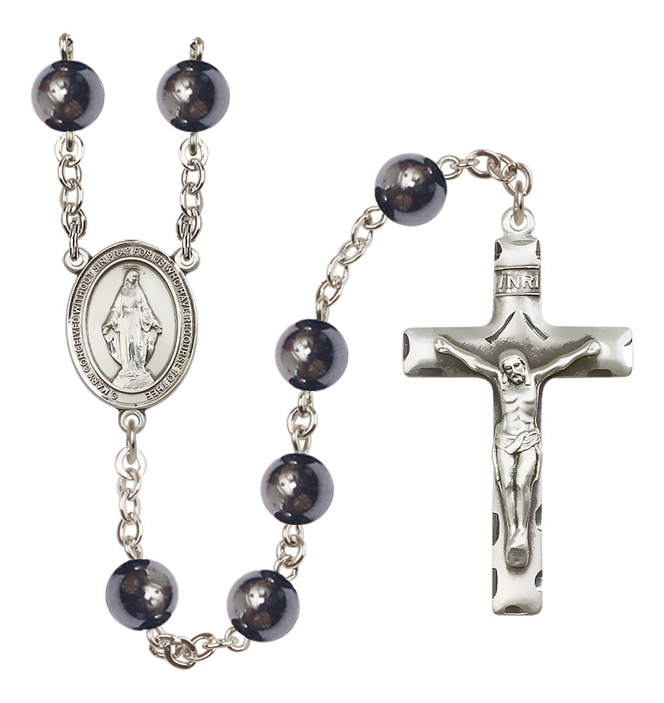 Bliss Silver Plated 8mm Hematite Miraculous Rosary,