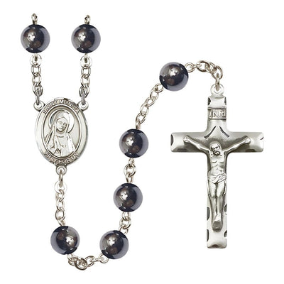 St. Moncia 8mm Hematite Catholic Rosary with pewter centerpiece and crucifix, handmade in the USA, Bliss Manufacturing