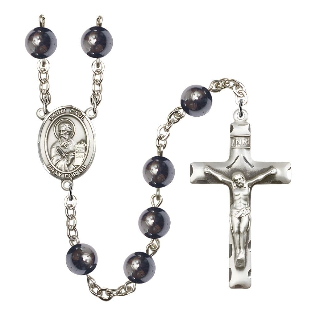 Bliss St. Paul the Apostle 8mm Hematite Silver-plated Rosary