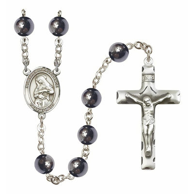 Our Lady of Providence 8mm Hematite Catholic Rosary with pewter centerpiece and crucifix, handmade in the USA, Bliss Manufacturing