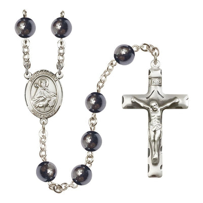 St. William of Rochester 8mm Hematite Silver-plated Rosary with Pewter Centerpiece and Crucifix, Bliss Manufacturing