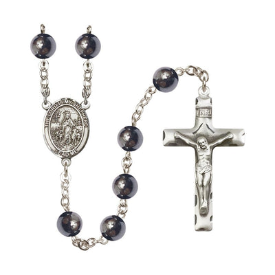 Lord Is My Shepherd 8mm Hematite Silver-plated Catholic Rosary with Pewter Centerpiece and Crucifix, Bliss Manufacturing