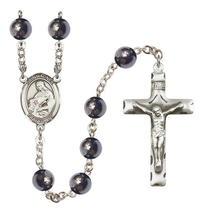 St Agnes of Rome 8mm Hematite Bead Silver-Plated Rosary, Bliss Manufacturing