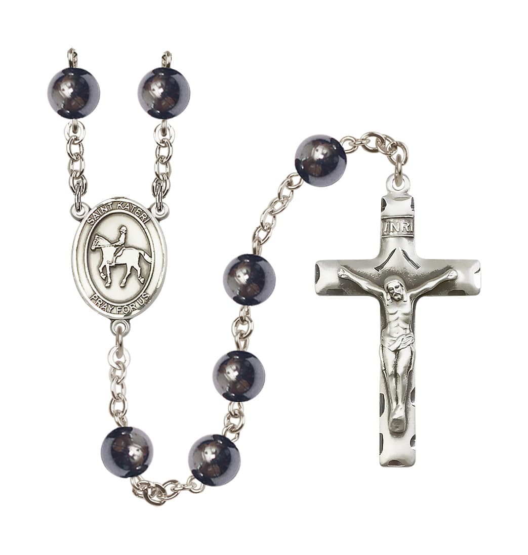 Bliss St Kateri Equestrian 8mm Hematite Bead Rosary,