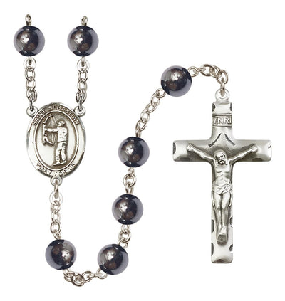 St Sebastian Archery 8mm Hematite Bead Rosary, Bliss Manufacturing