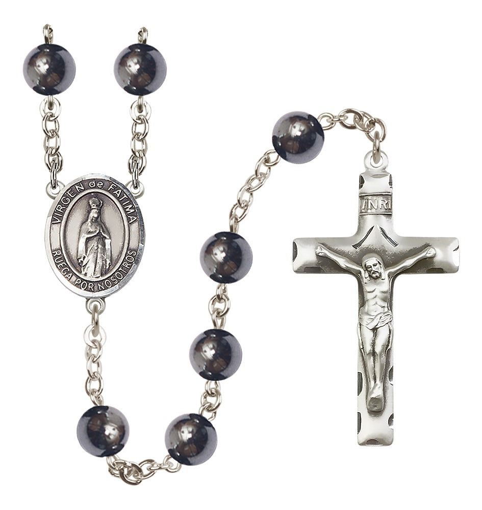 Catholic Virgen de Fatima 8mm Hematite Rosary