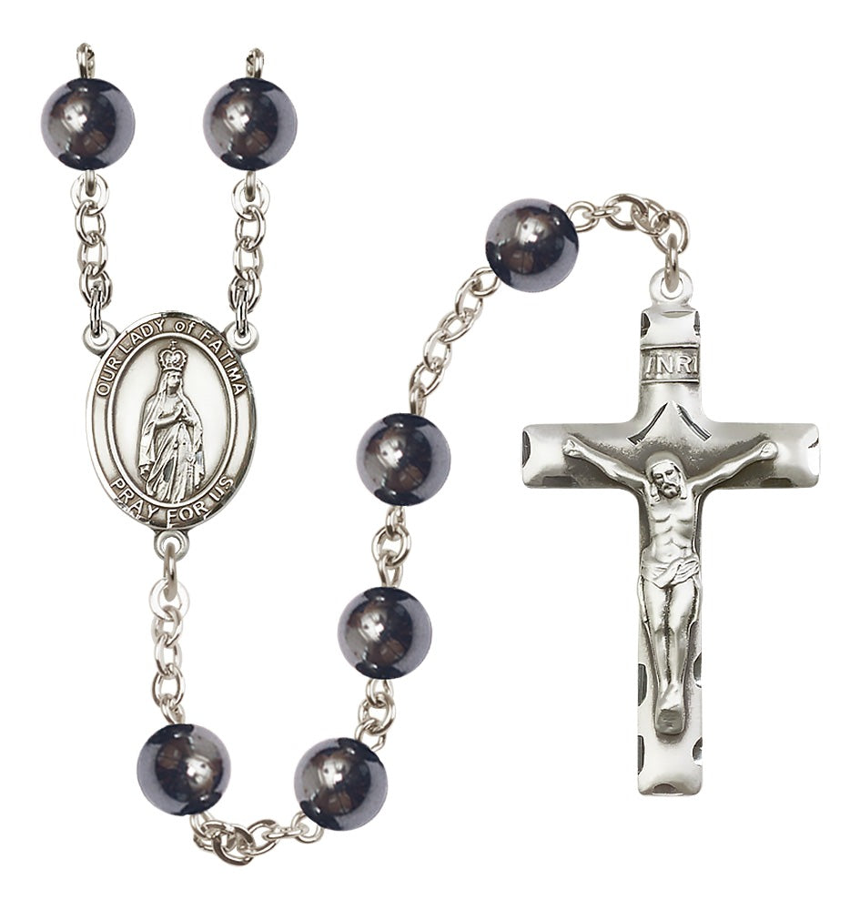 Our Lady of Fatima 8mm Hematite Rosary,