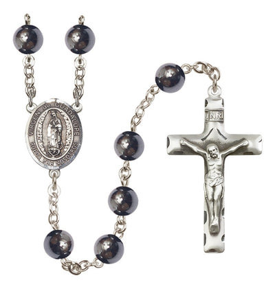 Silver Plated 8mm Hematite Virgen de Guadalupe Rosary, Bliss Manufacturing