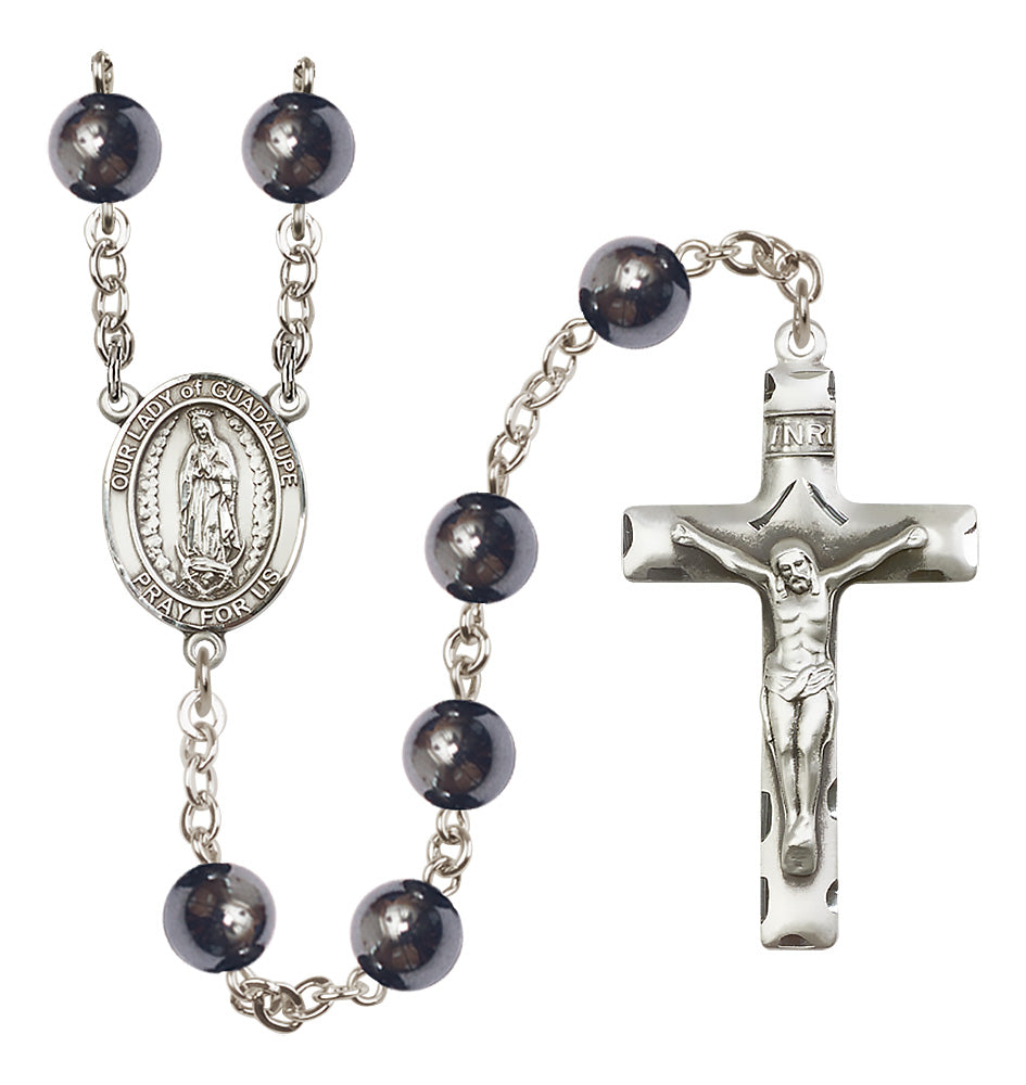 Bliss Silver Plated 8mm Hematite Our Lady of Guadalupe Rosary,