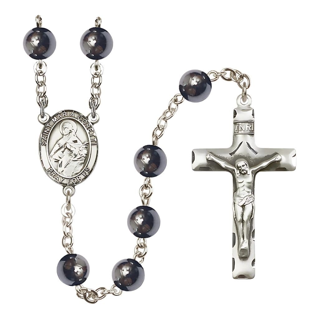 Bliss St. Maria Goretti 8mm Hematite Silver-plated Rosary,
