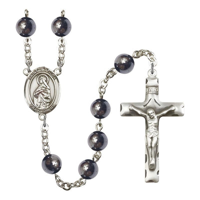 St. Matilda 8mm Hematite Silver-plated Catholic Rosary with Pewter Centerpiece and Crucifix, Bliss Manufacturing