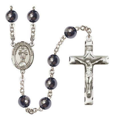 Silver Plated 8mm Hematite Our Lady of All Nations Rosary, Bliss Manufacturing