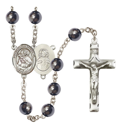 Silver Plated 8mm Hematite Our Lady of Mount Carmel Rosary, Bliss Manufacturing