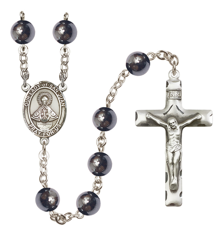 Bliss Silver Plated 8mm Hematite Our Lady of San Juan Rosary,