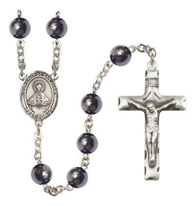 Silver Plated 8mm Hematite Our Lady of San Juan Rosary, Bliss Manufacturing