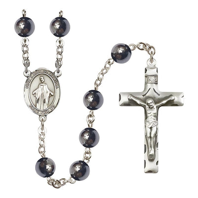 Our Lady of Providence 6mm Hematite Catholic Rosary with pewter centerpiece and crucifix, handmade in the USA, Bliss Manufacturing