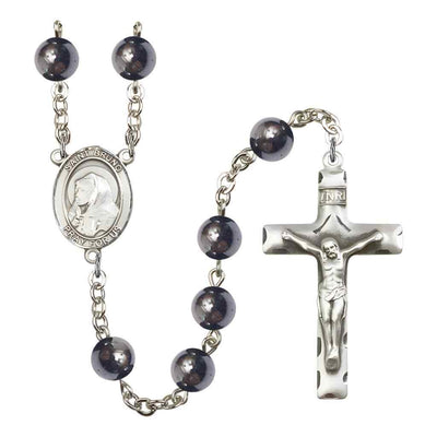 Saint Bruno 8mm Hematite Bead Silver-plated Rosary with Pewter Centerpiece and Crucifix in Gift Box, Made in USA by Bliss Manufacturing