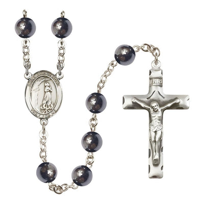 St. Zoe of Rome 8mm Hematite Bead Silver-plated Rosary with Pewter Centerpiece and Crucifix, Bliss Manufacturing