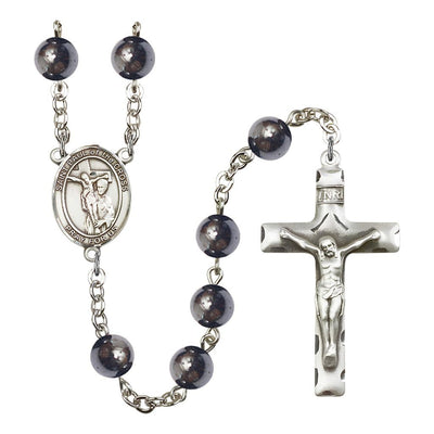 St. Paul of the Cross 8mm Hematite Silver-plated Catholic Rosary with Pewter Centerpiece and Crucifix, Bliss Manufacturing