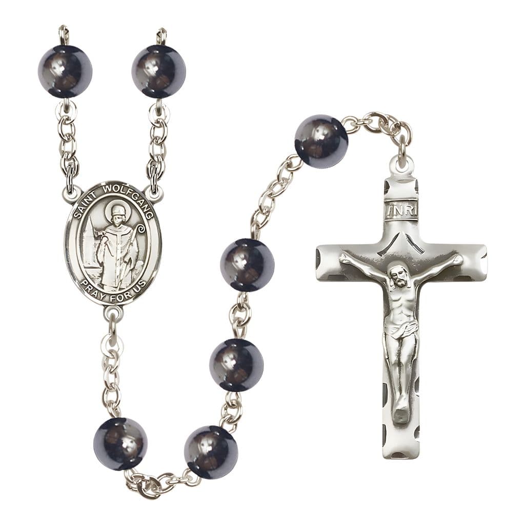 Bliss St. Wolfgang 8mm Hematite Bead Silver-plated Rosary with Pewter Centerpiece and Crucifix