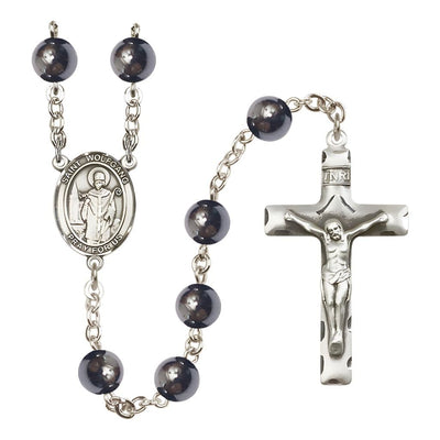 St. Wolfgang 8mm Hematite Bead Silver-plated Rosary with Pewter Centerpiece and Crucifix, Bliss Manufacturing