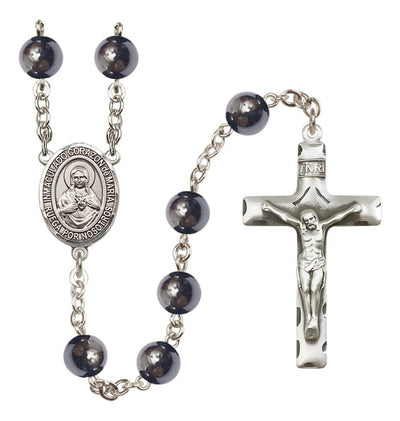 Silver Plated 8mm Hematite Corazon Inmaculado de Maria Rosary, Bliss Manufacturing