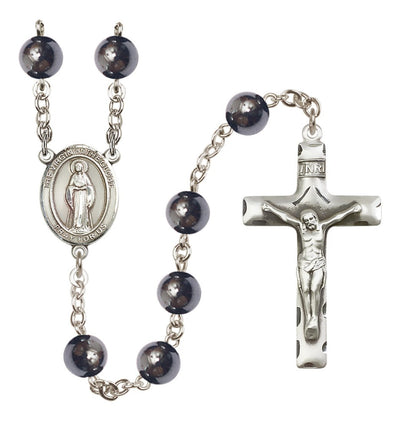 Silver Plated 8mm Hematite Virgin of the Globe Rosary, Bliss Manufacturing