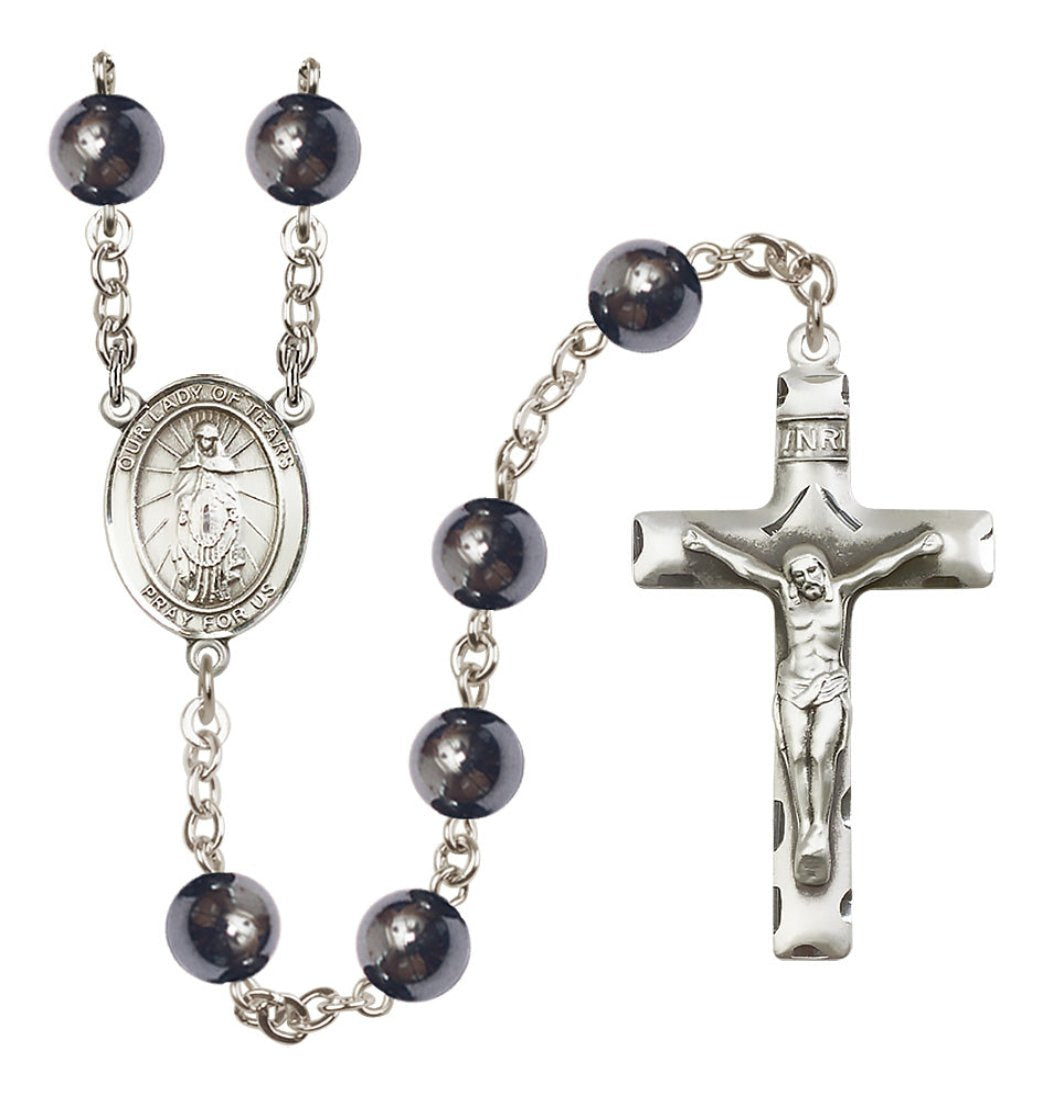 Silver Plated 8mm Hematite Our Lady of Tears Rosary, Bliss Manufacturing