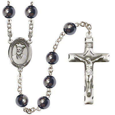 St. Philip Neri 8mm Hematite Bead Silver-plated Rosary with Pewter Centerpiece and Crucifix, Bliss Manufacturing
