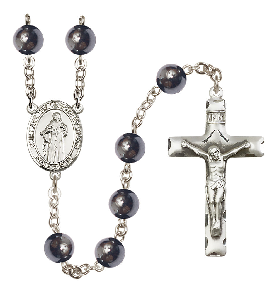 Bliss Silver Plated 8mm Hematite Our Lady the Undoer of Knots Rosary,