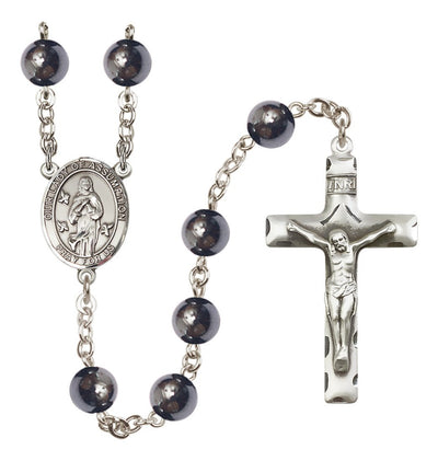Our Lady of Assumption Silver-plated 8mm Hematite Bead Rosary, Bliss Manufacturing