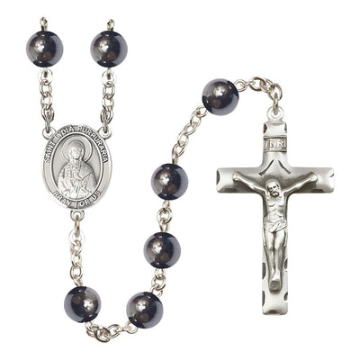 St. Lydia Purpuraria 8mm Hematite Silver-plated Catholic Rosary with Pewter Centerpiece and Crucifix, Bliss Manufacturing
