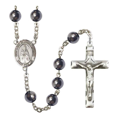 Silver Plated 8mm Hematite Our Lady of Rosa Mystica Rosary, Bliss Manufacturing